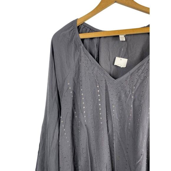 Cato Size 1X Tunic Blouse Top Chiffon Gray Sequin Embellished Y2K Whimsigoth NEW - Picture 2 of 9